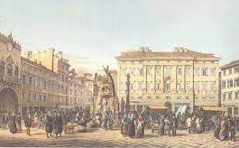 Piazza Grande di Trieste, disegno di Marco Moro, 1854.